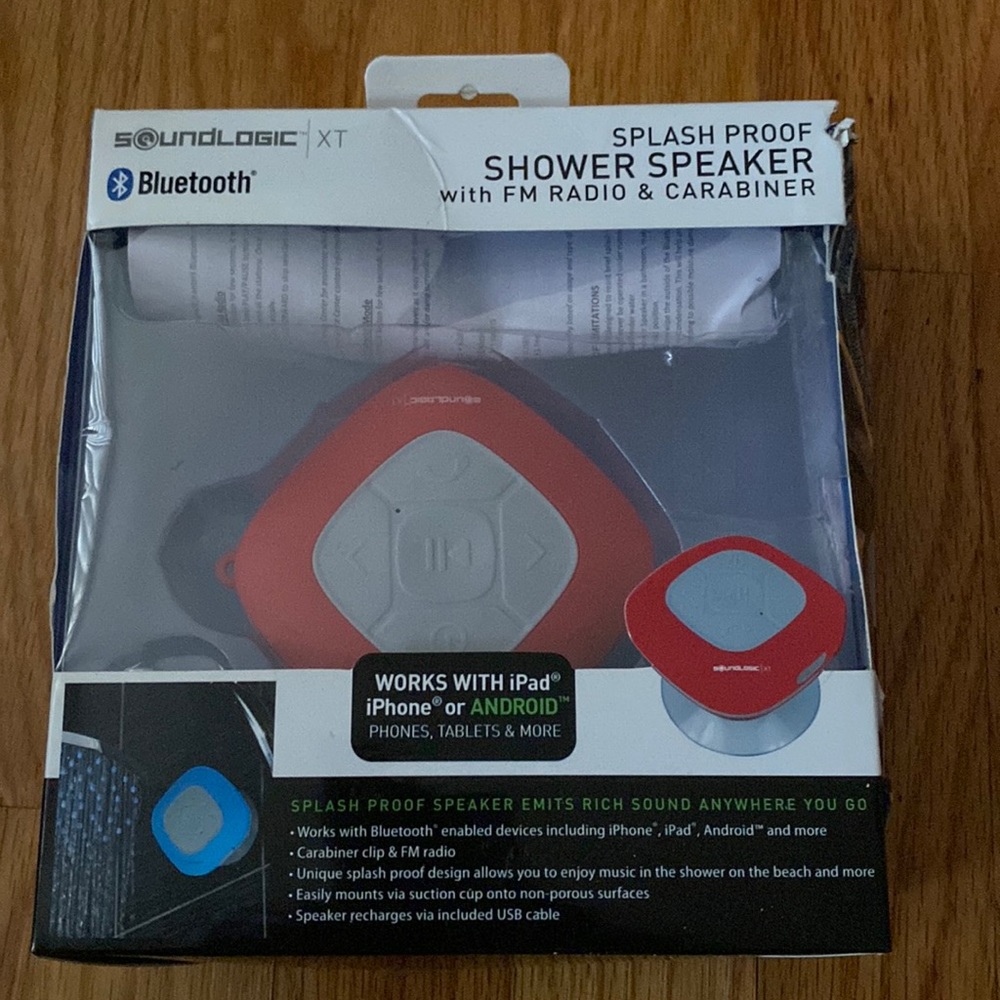 New Soundlogic Bluetooth Splash Proof Shower Speaker with FM Radio & Carabiner